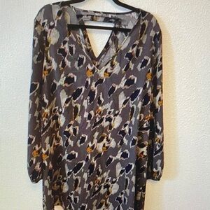 Grey Animal Print V-Neck Tunic Dress